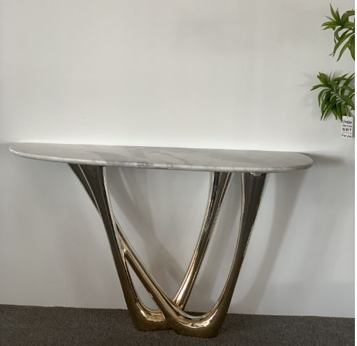 Marble Top Console Table Gold Sculptural Base Modern Luxury Decor Furniture