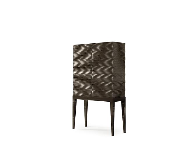 Textured Dark Cabinet Wavy Pattern Four-Leg Design Modern Storage Furniture