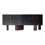 Dark Marble Sideboard Sculpted Handles Wooden Block Legs Modern Storage Furniture