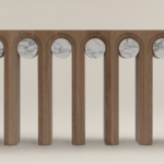 Wooden Console Table Marble Inlaid Arches Modern Artistic Decor Furniture