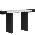 Black Oak Console Table Marble Top Minimalist Modern Accent Furniture