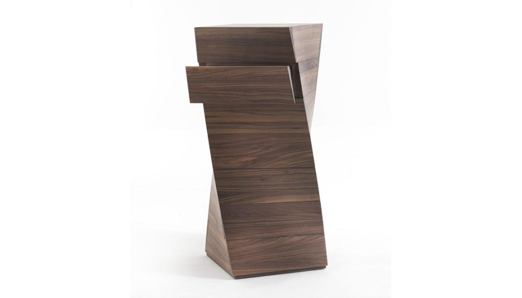 Walnut Geometric Accent Table Sculptural Design Modern Storage Pedestal
