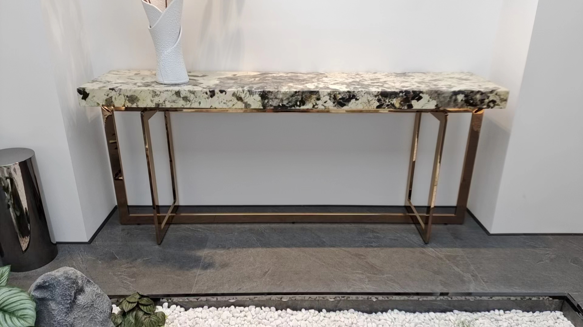 Marble Top Console Table Gold Metal Frame Luxury Entryway Decorative Furniture