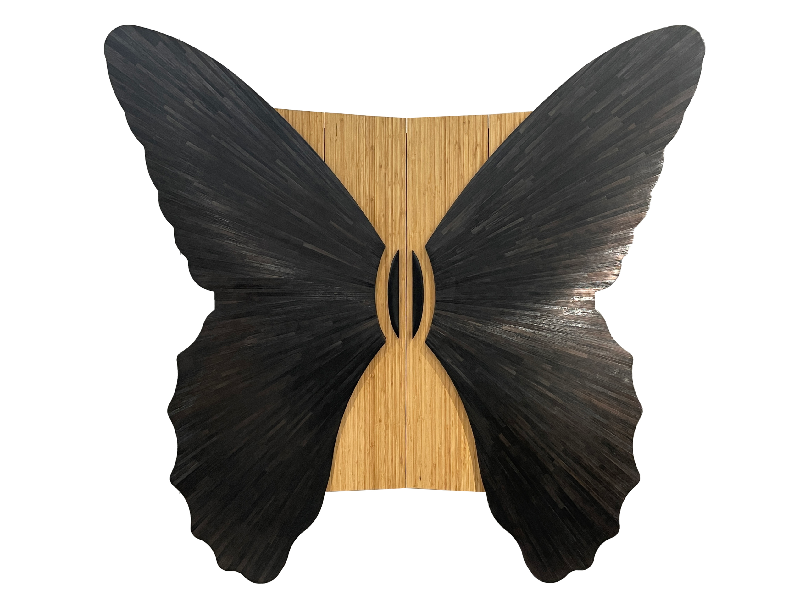 Butterfly-Shaped Wood Screen Black & Natural Bamboo Design Sideboard