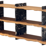 Scalloped Oak & Marble Shelf Modern Contrast Display Unit