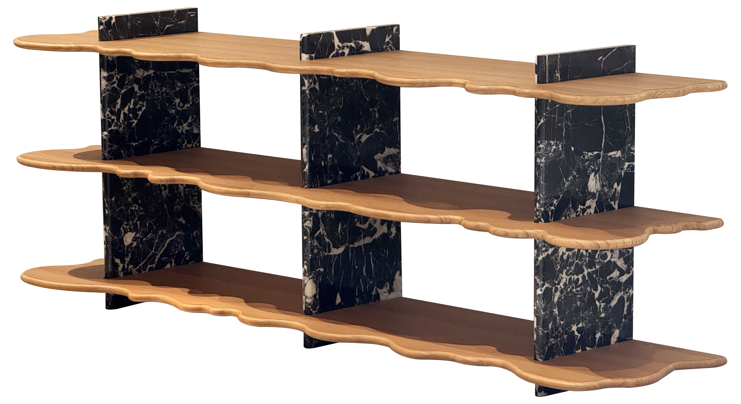 Scalloped Oak & Marble Shelf Modern Contrast Display Unit