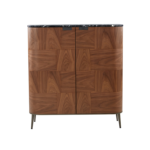 Walnut Patchwork Cabinet Marble Top Curved Modern Storage Unit