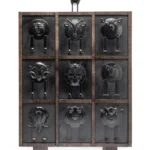 Animal Motif Drawer Cabinet Dark Wood Metal Accents Decorative Storage Furniture