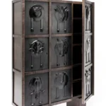 Animal Motif Drawer Cabinet Dark Wood Metal Accents Decorative Storage Furniture