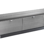 Dark Wood & Brushed Metal TV Console Open Top Shelf Multi-Drawer Minimalist Storage Cabinet