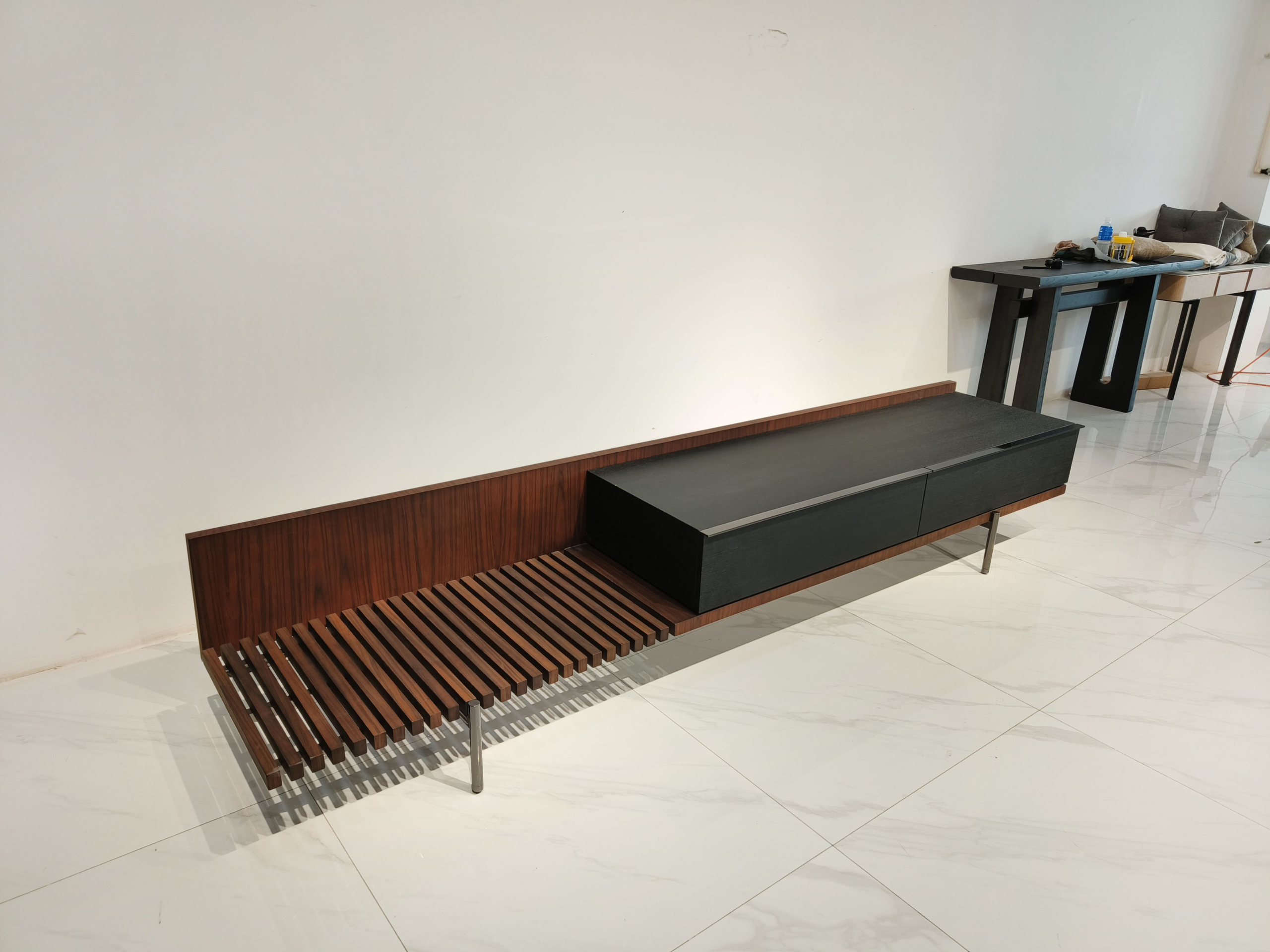 Black Storage Cabinet Combination Metal Legs Multi-Functional Living Room Furniture