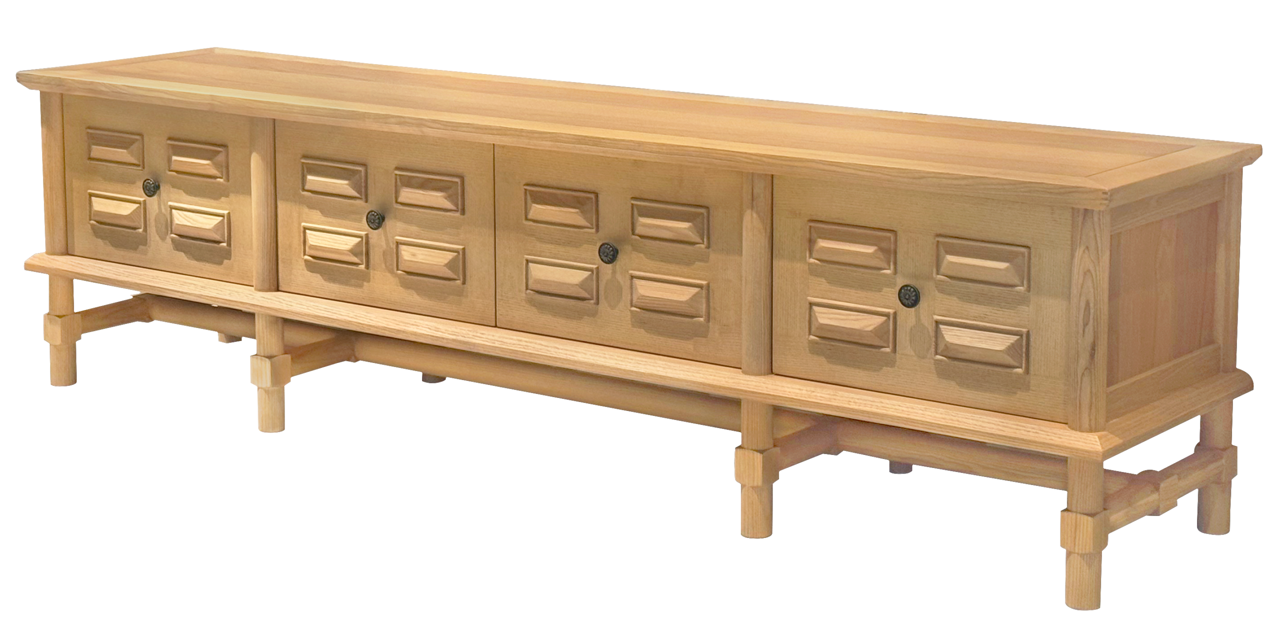 Oak Wood Multi-Drawer Console Traditional Panel Design Sturdy Legs Ample Storage Cabinet