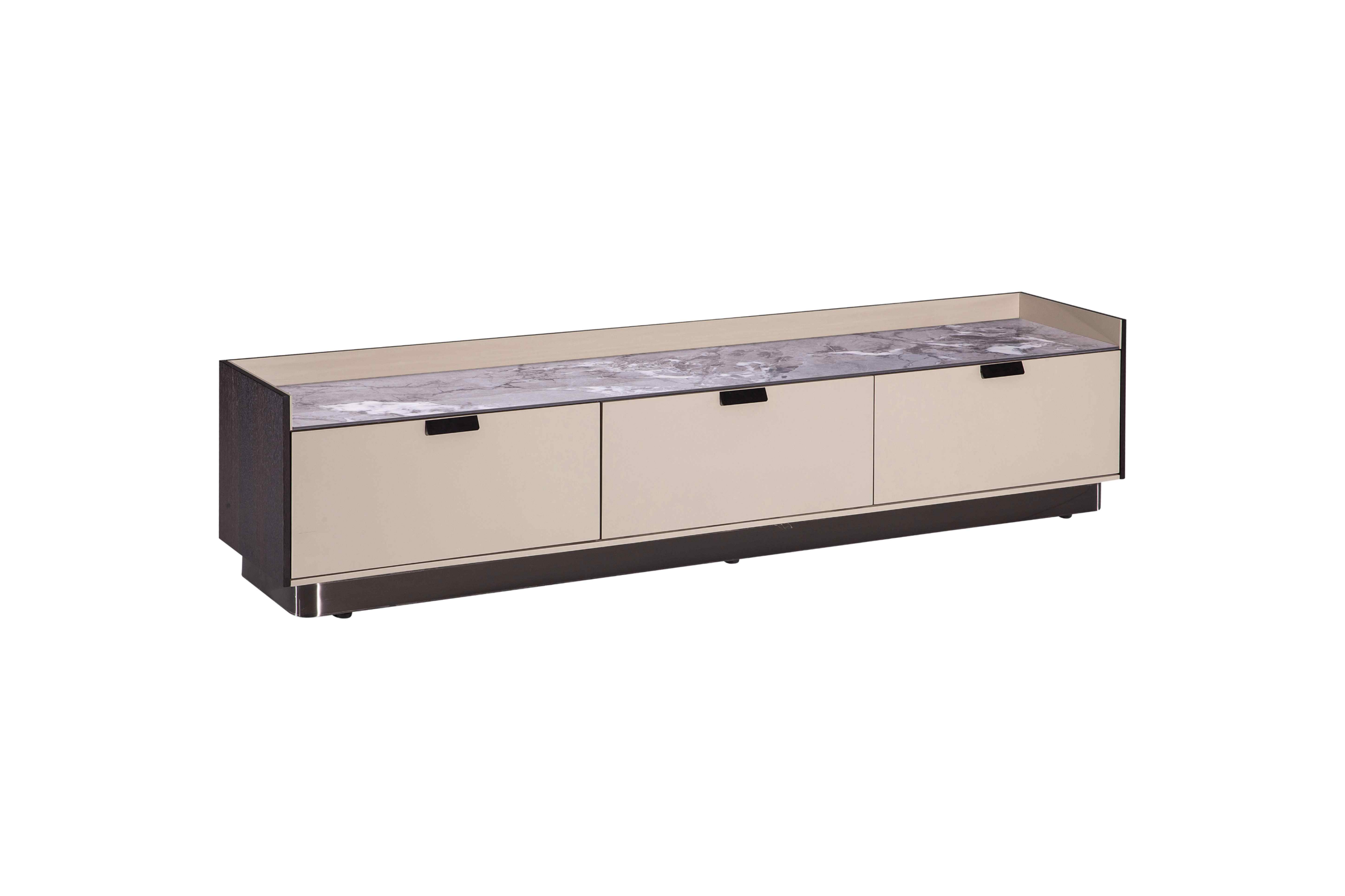 Marble-Top TV Console Dual-Finish Panels Drawer Storage Modern Elegant Media Unit