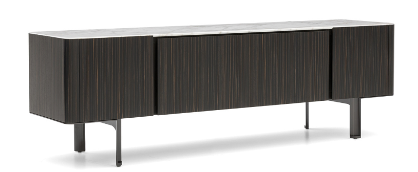 Marble Top Dark Striped Wood TV Console Metal Legs Modern Minimalist Storage Cabinet