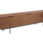 Walnut Wood TV Console Black Bar Handles Slim Metal Legs Mixed Storage Cabinet