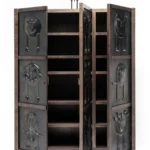 Animal Motif Drawer Cabinet Dark Wood Metal Accents Decorative Storage Furniture