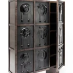 Animal Motif Drawer Cabinet Dark Wood Metal Accents Decorative Storage Furniture