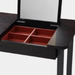 Dark Wood Vanity Desk with Lift-Up Mirror and Compartment Storage