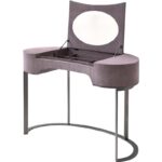 Blush Pink Velvet Vanity Table with Oval Mirror and Metal Legs