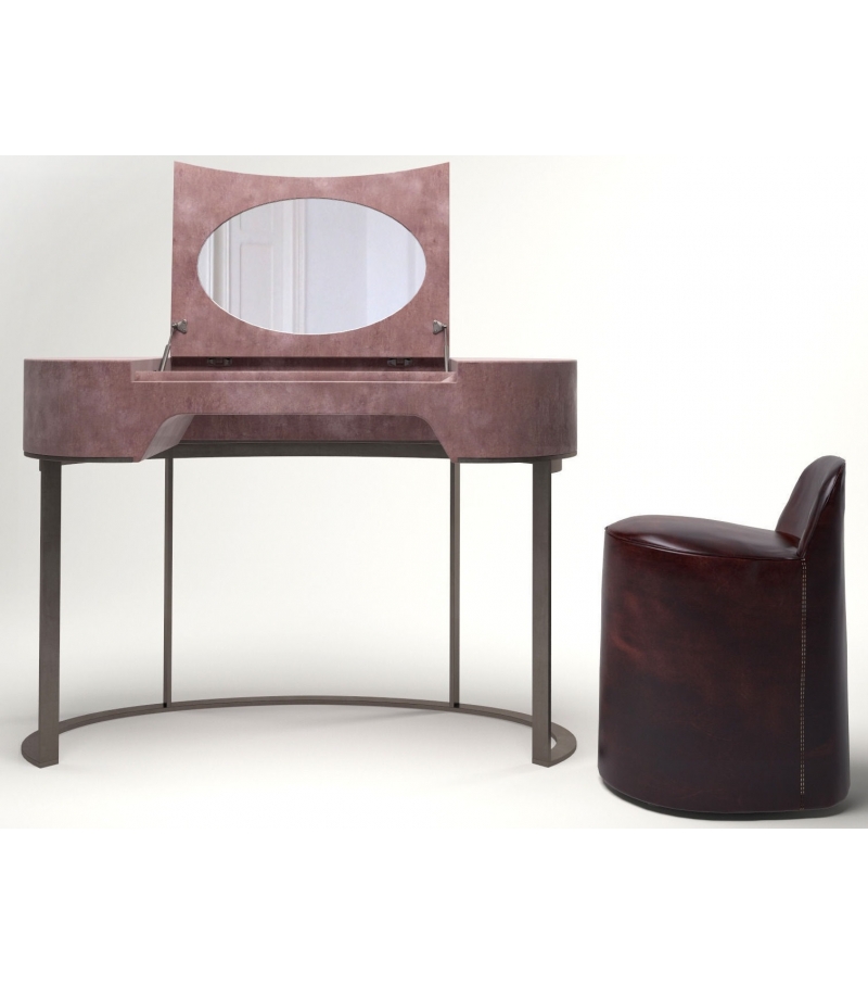 Blush Pink Velvet Vanity Table with Oval Mirror and Metal Legs