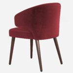 Burgundy Fabric Upholstered Walnut Leg Modern Dining Armchair