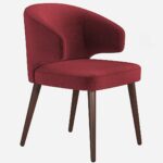 Burgundy Fabric Upholstered Walnut Leg Modern Dining Armchair