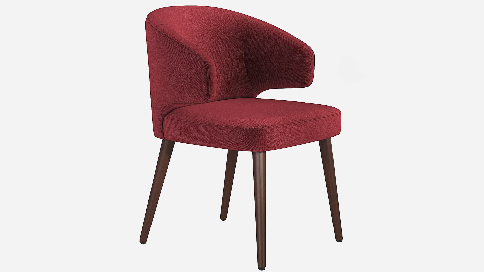 Burgundy Fabric Upholstered Walnut Leg Modern Dining Armchair