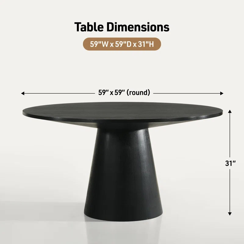 59″ Modern Solid Wood Pedestal Round Dining Table