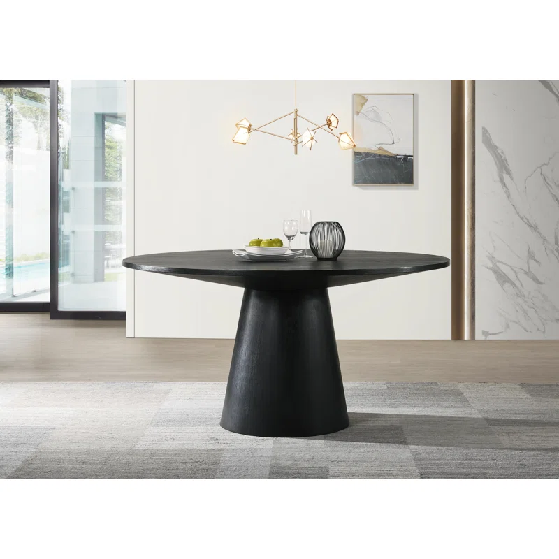 59″ Modern Solid Wood Pedestal Round Dining Table
