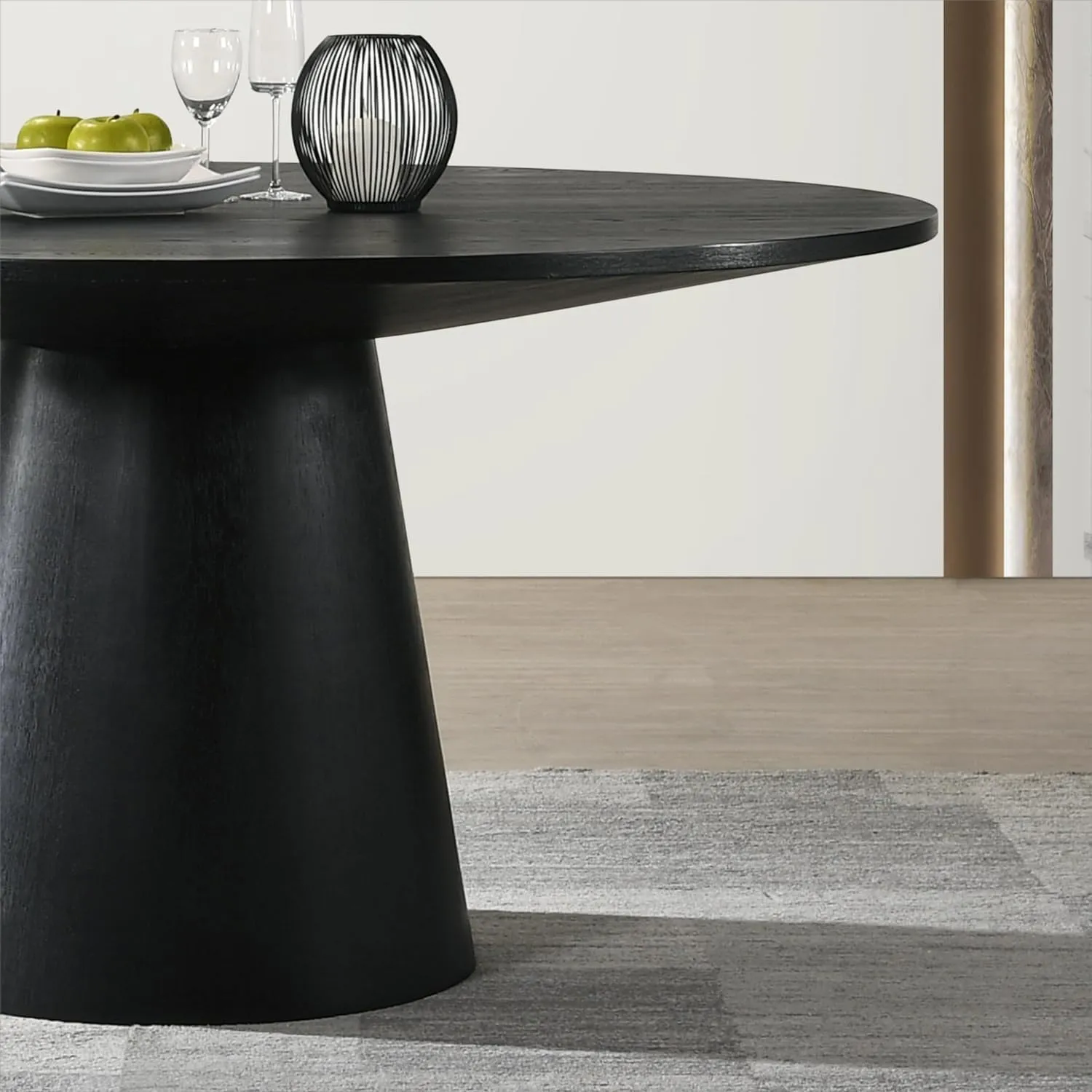 59″ Modern Solid Wood Pedestal Round Dining Table