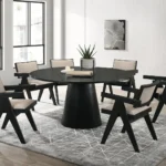 59″ Modern Solid Wood Pedestal Round Dining Table