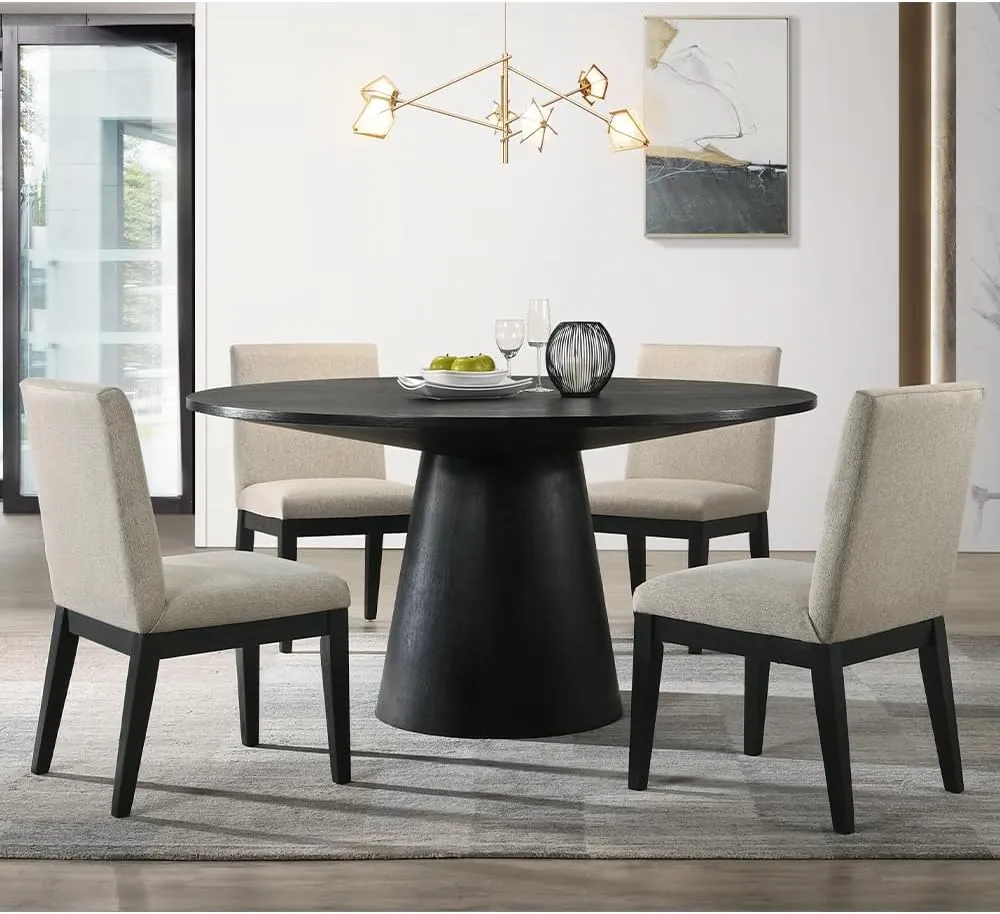 59" Modern Solid Wood Pedestal Round Dining Table