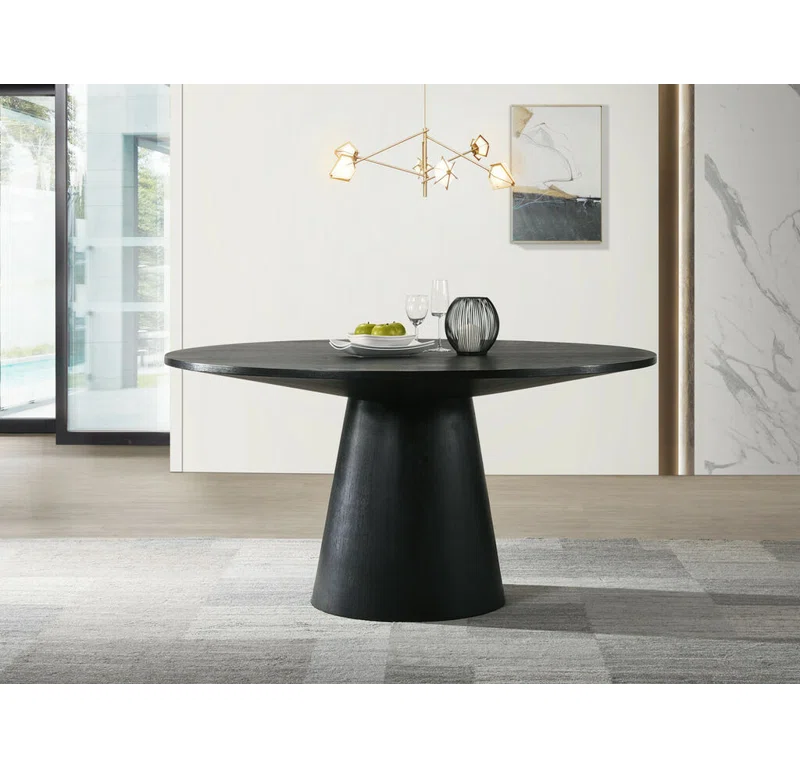 59″ Modern Solid Wood Pedestal Round Dining Table