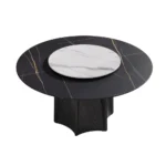 59.05” Modern Round Sintered Stone Table Top Black Wood Pedestal