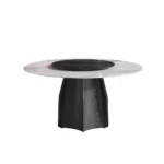 59.05” Modern Round Sintered Stone Table Top Black Wood Pedestal