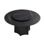 59.05” Modern Round Sintered Stone Table Top Black Wood Pedestal