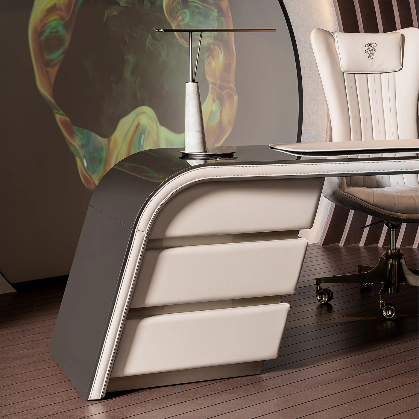 Ambassador Beige Wood And Leather Writing Desk