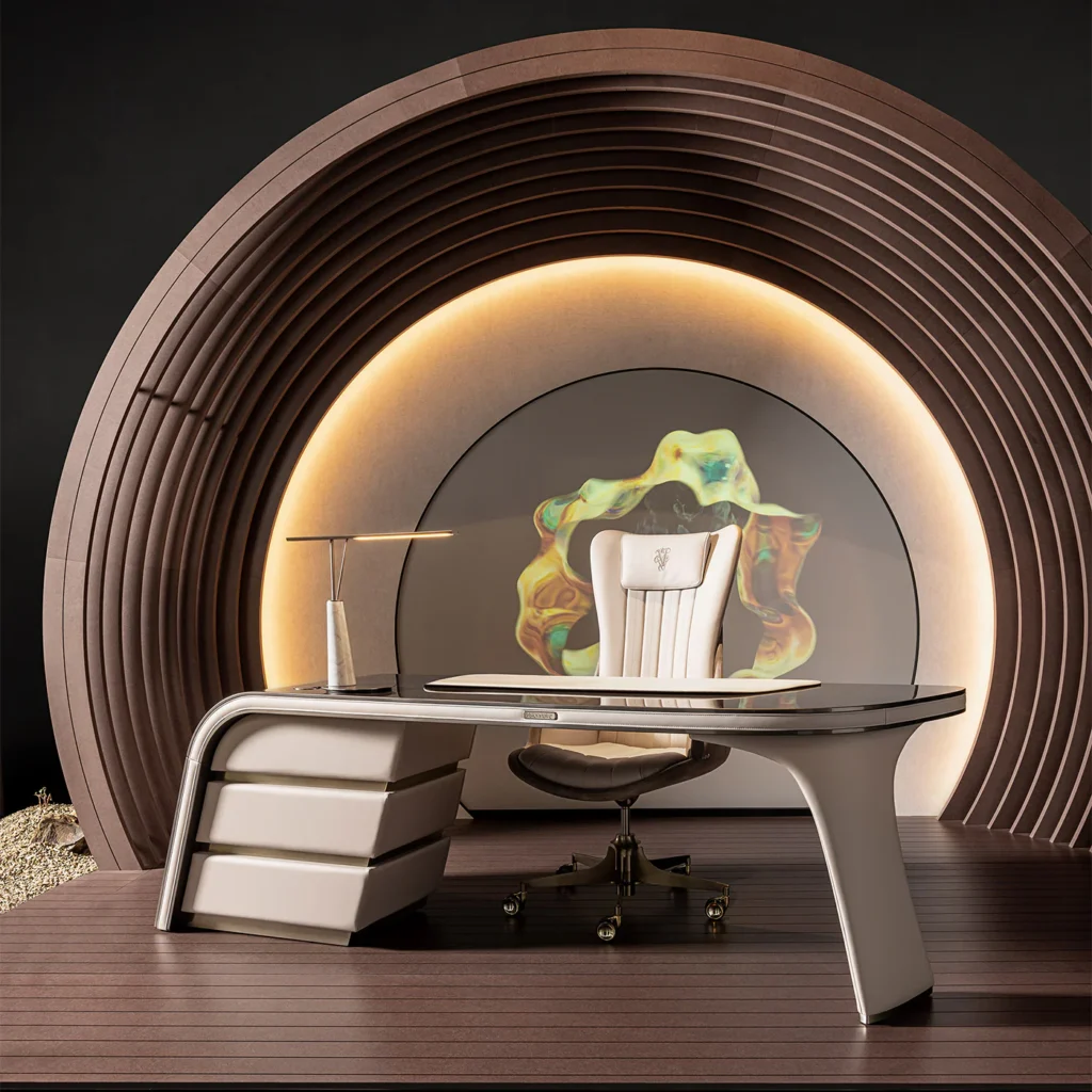 Ambassador Beige Wood And Leather Writing Desk