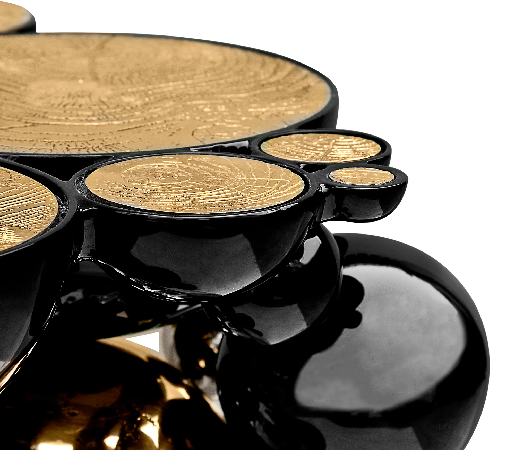 Black And Gold Bubble Design Side Table With Resin Finish