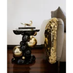 Black And Gold Bubble Design Side Table With Resin Finish
