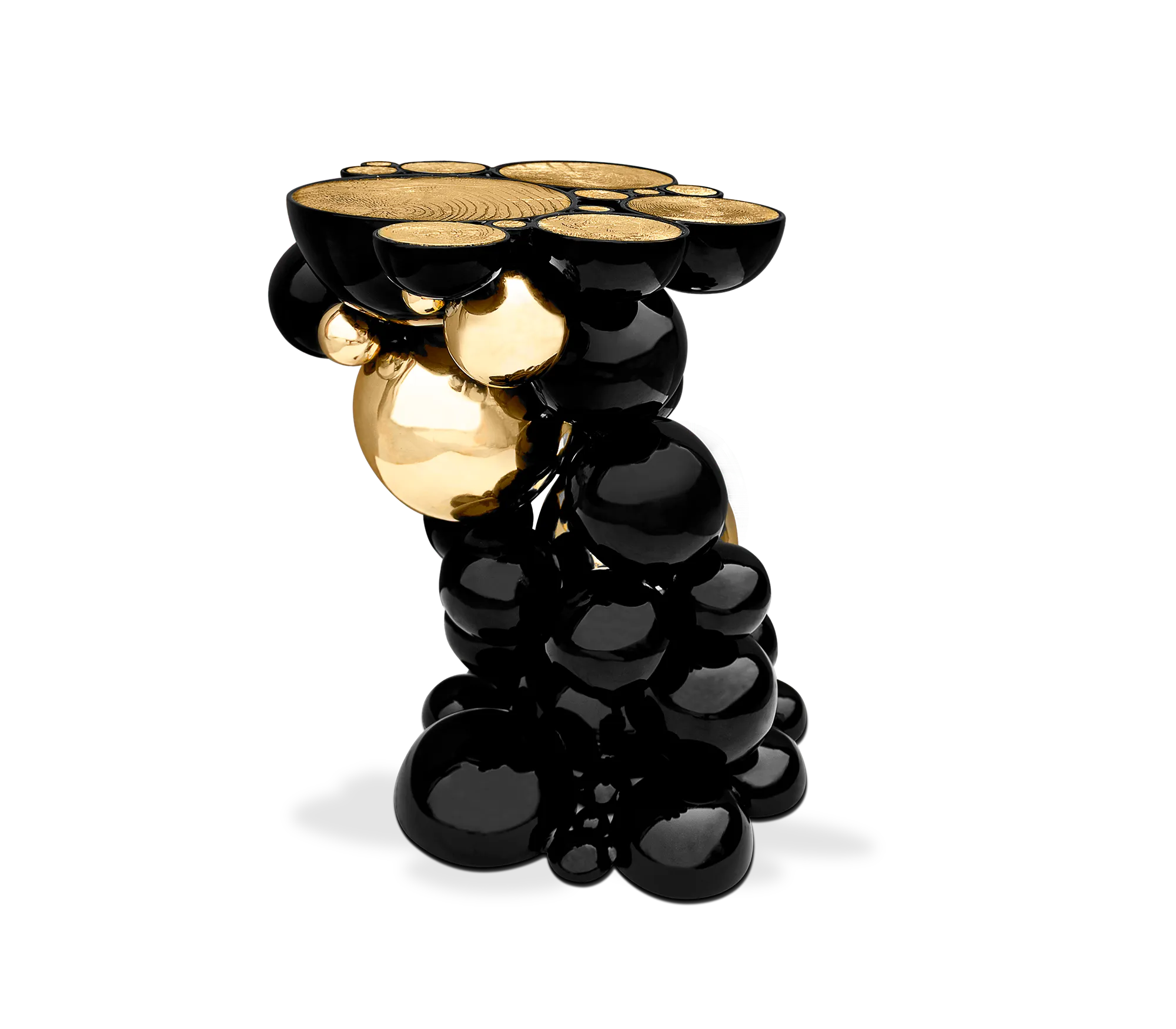 Black And Gold Bubble Design Side Table With Resin Finish