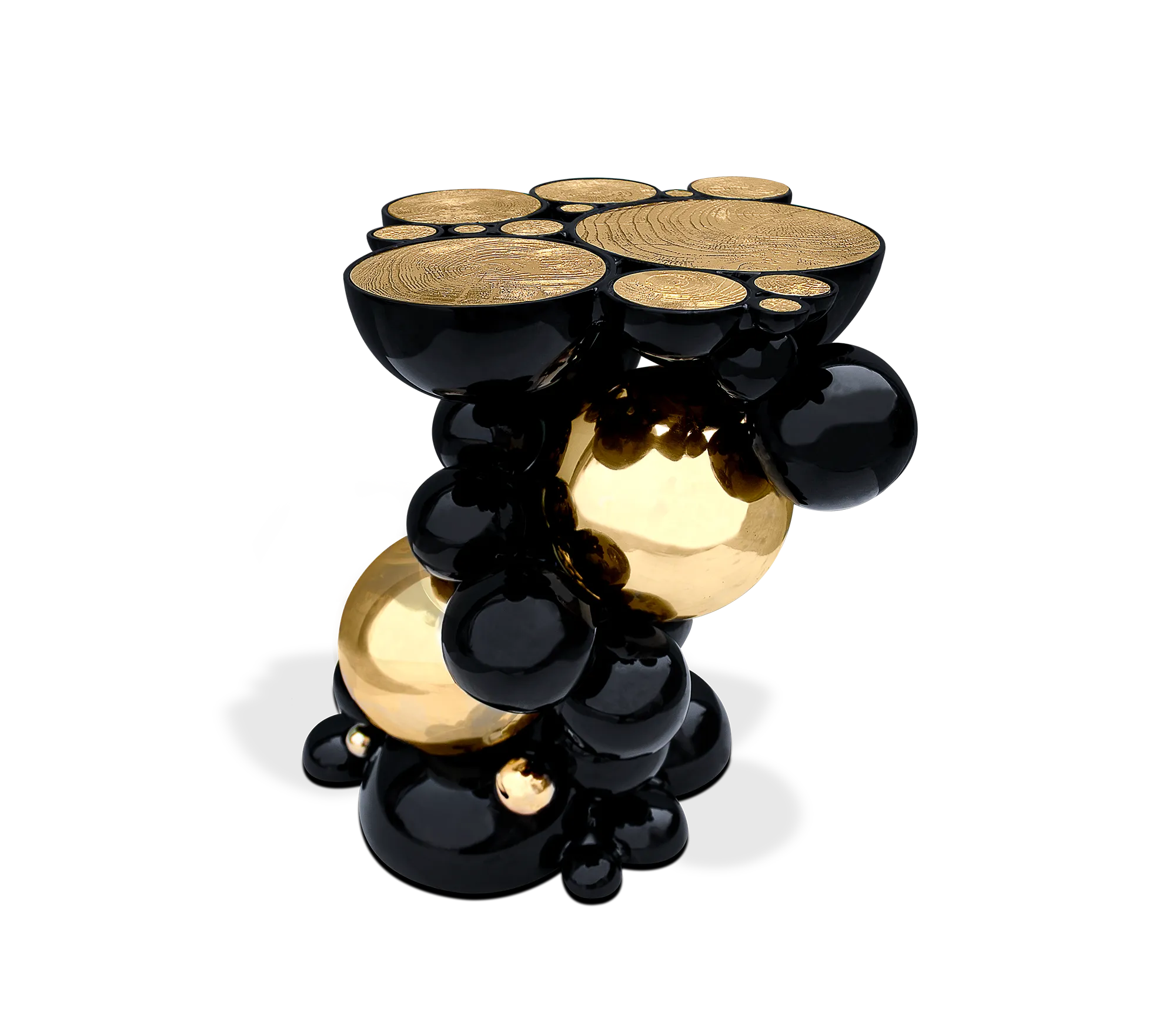 Black And Gold Bubble Design Side Table With Resin Finish