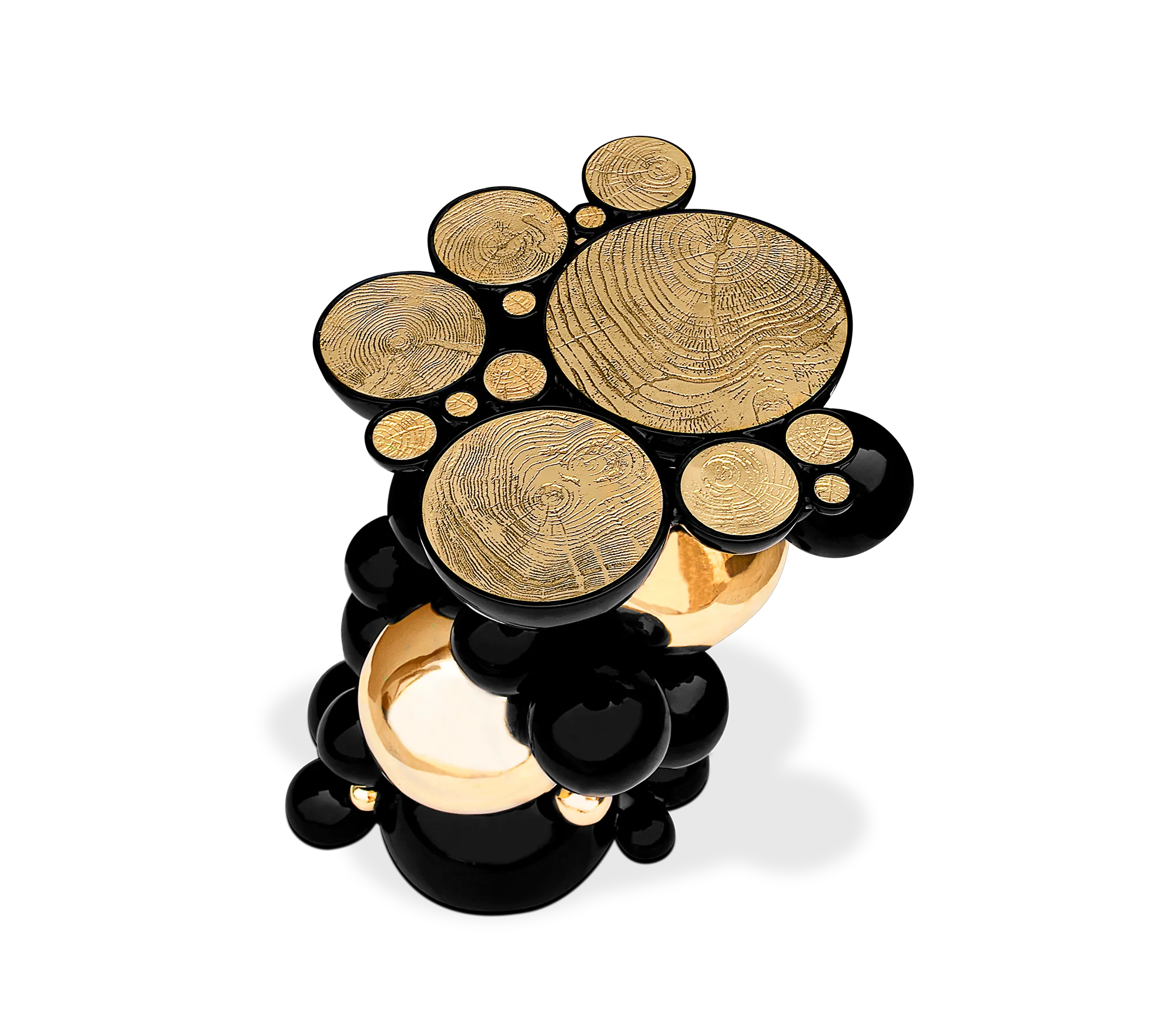 Black And Gold Bubble Design Side Table With Resin Finish