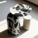 Black And White Marble Pattern Side Table With Asymmetric Top