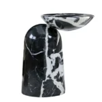 Black And White Marble Pattern Side Table With Asymmetric Top