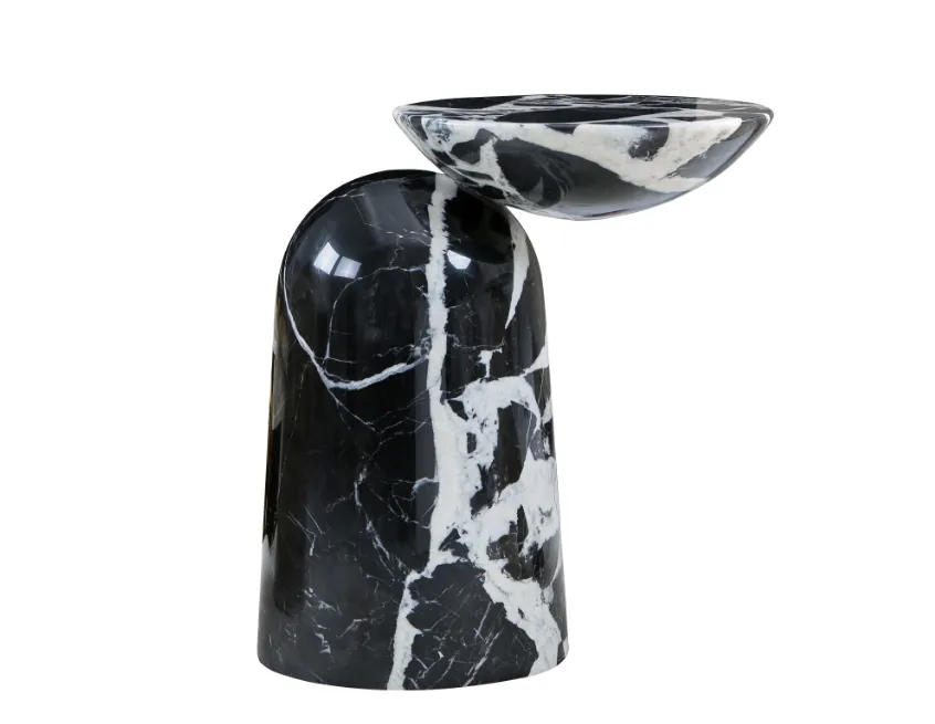 Black And White Marble Pattern Side Table With Asymmetric Top