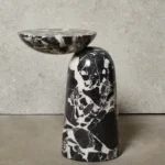 Black And White Marble Pattern Side Table With Asymmetric Top