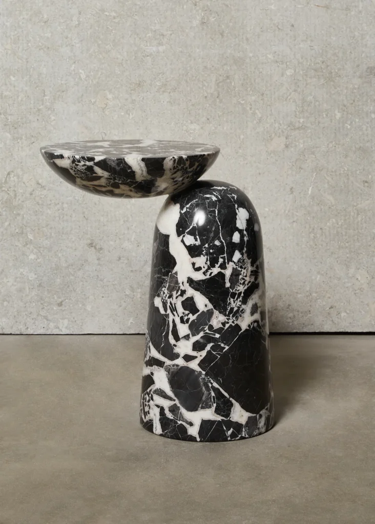 Black And White Marble Pattern Side Table With Asymmetric Top