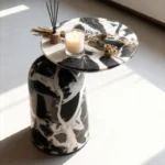 Black And White Marble Pattern Side Table With Asymmetric Top