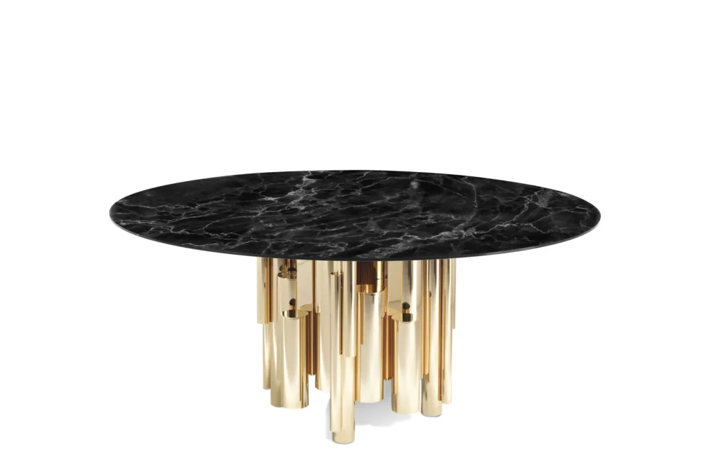 Black Marble Round Dining Table with Gold Metal Base